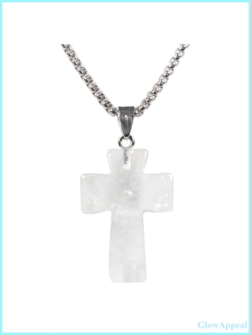 32mm Gemstone Carved Cross Pendant Necklace Stainless Steel 22 Inch